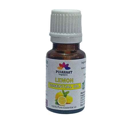 Pujahaat Lemon Essential Oil (Citrus limonum) Pure | Non-Sticky | Non-greasy | Lightweight | Men & Women | All Skin Types - Vegan & Cruelty free - 15 ml