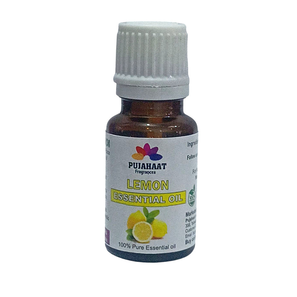 Pujahaat Lemon Essential Oil (Citrus limonum) Pure | Non-Sticky | Non-greasy | Lightweight | Men & Women | All Skin Types - Vegan & Cruelty free - 15 ml