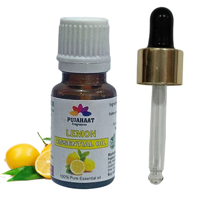 Pujahaat Lemon Essential Oil (Citrus limonum) Pure | Non-Sticky | Non-greasy | Lightweight | Men & Women | All Skin Types - Vegan & Cruelty free - 15 ml