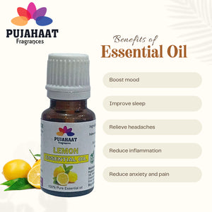 Pujahaat Lemon Essential Oil (Citrus limonum) Pure | Non-Sticky | Non-greasy | Lightweight | Men & Women | All Skin Types - Vegan & Cruelty free - 15 ml