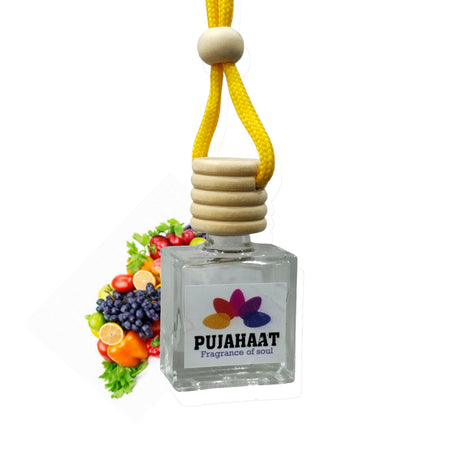 Car Perfume Hanging Pod 10ml Mixed Fruit Premium Fragrance by Pujahaat | High Diffusion with Premium Fragrance Oils with Wooden Diffuser Lid | Long Lasting | Lasts Up to 45 Days - Mixed Fruit