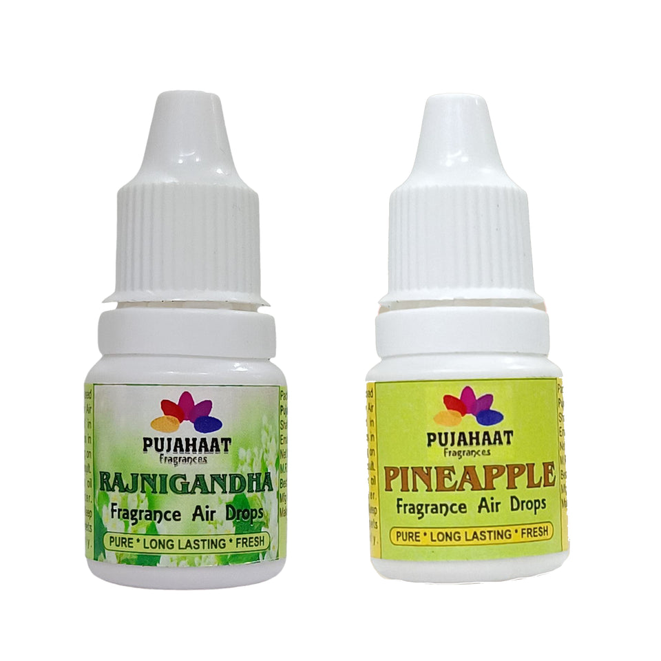 Pujahaat Premium Rajnigandha, Lemon Fragrance Air drops Air freshener for room, bathroom, toilet, car, wardrobes -Pack of 2 (2 x 5ml)