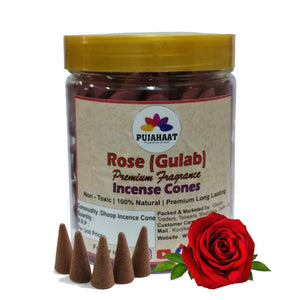 Rose Fragrance Premium Scented Incense Dhoop Cone by Pujahaat | No Charcoal No Bamboo | for Pooja, Rituals & Special Occassions, Dhoop Batti- 200 Gms