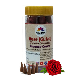 Rose Fragrance Premium Scented Incense Dhoop Cone by Pujahaat | No Charcoal No Bamboo | for Pooja, Rituals & Special Occassions, Dhoop Batti- 80 Gms