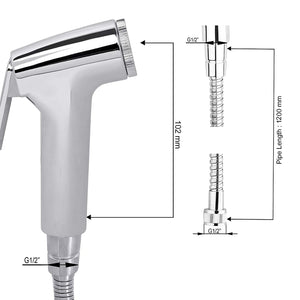 Stainless Steel Health Faucet/Shower with SS-304 Grade 1.25 Meter Flexible Hose Pipe and Wall Hook, Chrome Finish