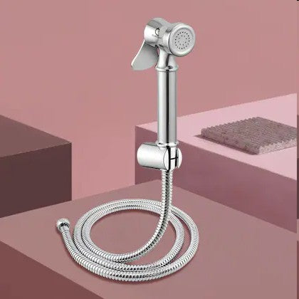 Stainless Steel Health Faucet/Shower with SS-304 Grade 1.25 Meter Flexible Hose Pipe and Wall Hook, Chrome Finish