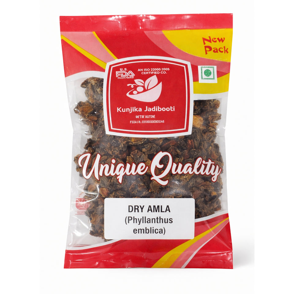 Kunjika Jadibooti Raw Dry Amla Pieces Saboot No salt Fruit, Sukha Awla, Aavla Sabut, Dry Gooseberry, Usirikaya dried - Hair growth, Eating - 100 gm