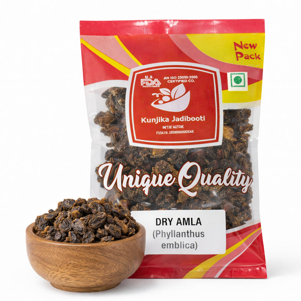 Kunjika Jadibooti Raw Dry Amla Pieces Saboot No salt Fruit, Sukha Awla, Aavla Sabut, Dry Gooseberry, Usirikaya dried - Hair growth, Eating - 100 gm