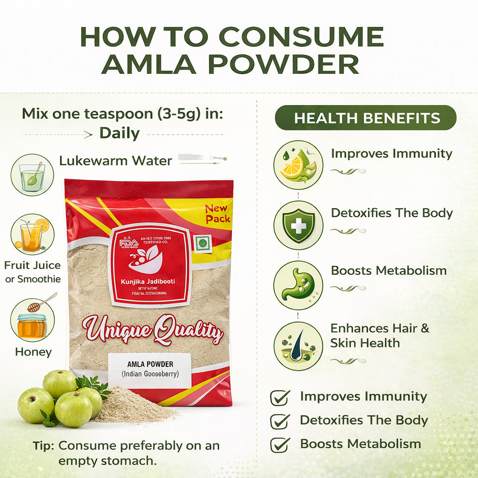 Kunjika Jadibooti Amla Powder | Gooseberry Powder | Amla Churna Powder | Herbal Immunity Booster - 100 gm