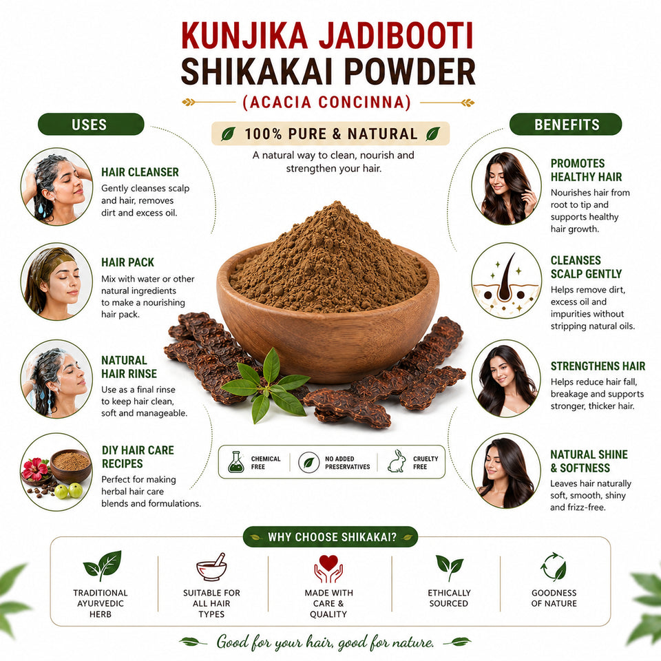 Kunjika Jadibooti Natural Organic Shikakai Powder, Acacia Concinna Excellent Hair Conditioner Powder For Hair - 100 gm