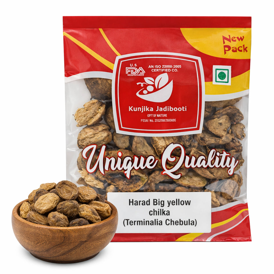 Kunjika Jadibooti Harad Chilka - Badi Harad Chilka - Harad Pili Chilka - Haritaki - Harad Badi Chilka - Yellow Chebulic Myrobalan Shell Without Seeds - Terminalia Chebula - 100 gm