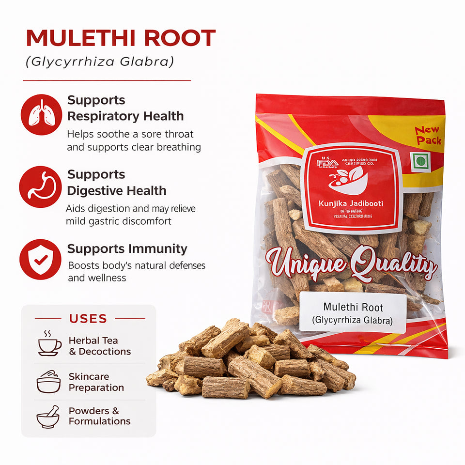 Kunjika Jadibooti Mulethi | Licorice Root Sticks | Yashtimadhu Mulethi Glycyrrhiza Glabra - 100 gm