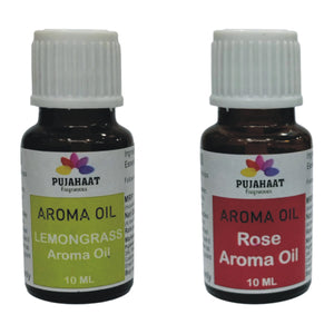 Pujahaat Rose and Lemongrass Aroma Oil for Aromatherapy oils, Oil for diffusers, Humidifier oils, Oil Burners, Spa and Air Purifier 10ml Each - Set of 2 (2 x 10 ml)