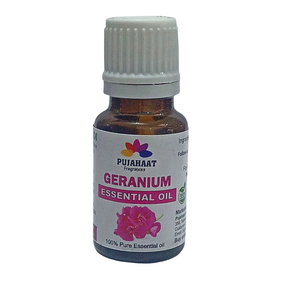 Pujahaat Geranium Essential Oil for Hair Growth, Long & Healthy Hair, Minimize fine line & Wrinkles, Smooth Skin, Healthy Scalp for Men & Women | 100% Pure, Natural, Organic, 15ml - Vegan & Cruelty free - 15 ml
