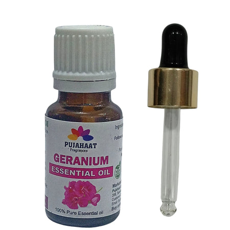 Pujahaat Geranium Essential Oil for Hair Growth, Long & Healthy Hair, Minimize fine line & Wrinkles, Smooth Skin, Healthy Scalp | 100% Pure, Natural, Organic - Vegan & Cruelty free - 15 ml