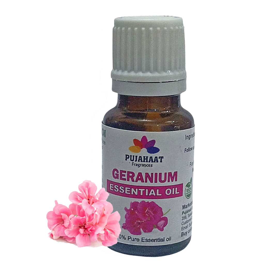 Pujahaat Geranium Essential Oil for Hair Growth, Long & Healthy Hair, Minimize fine line & Wrinkles, Smooth Skin, Healthy Scalp for Men & Women | 100% Pure, Natural, Organic, 15ml - Vegan & Cruelty free - 15 ml