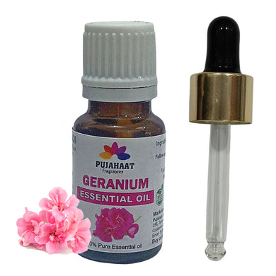 Pujahaat Geranium Essential Oil for Hair Growth, Long & Healthy Hair, Minimize fine line & Wrinkles, Smooth Skin, Healthy Scalp | 100% Pure, Natural, Organic - Vegan & Cruelty free - 15 ml