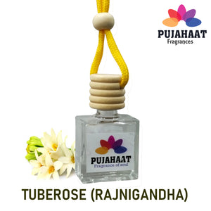 Car Perfume Hanging Pod 10 ml Tuberose (Rajnigandha) Premium Fragrance by Pujahaat | High Diffusion with Premium Fragrance Oils with Wooden Diffuser Lid | Long Lasting | Lasts Up to 45 Days - Tuberose (Rajnigandha)