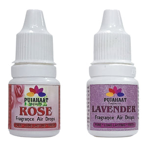 Pujahaat Premium Rose, Lavender Fragrance Air drops Air freshener for room, bathroom, toilet, car, wardrobes -Pack of 2 (2 x 5ml)
