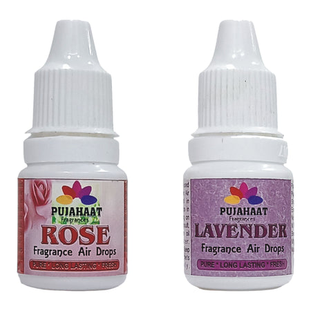 Pujahaat Premium Rose, Lavender Fragrance Air drops Air freshener for room, bathroom, toilet, car, wardrobes -Pack of 2 (2 x 5ml)