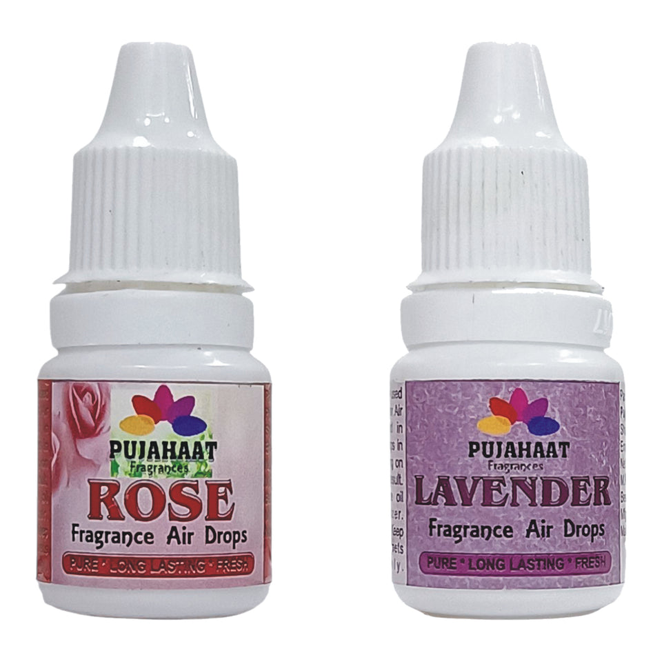 Pujahaat Premium Rose, Lavender Fragrance Air drops Air freshener for room, bathroom, toilet, car, wardrobes -Pack of 2 (2 x 5ml)