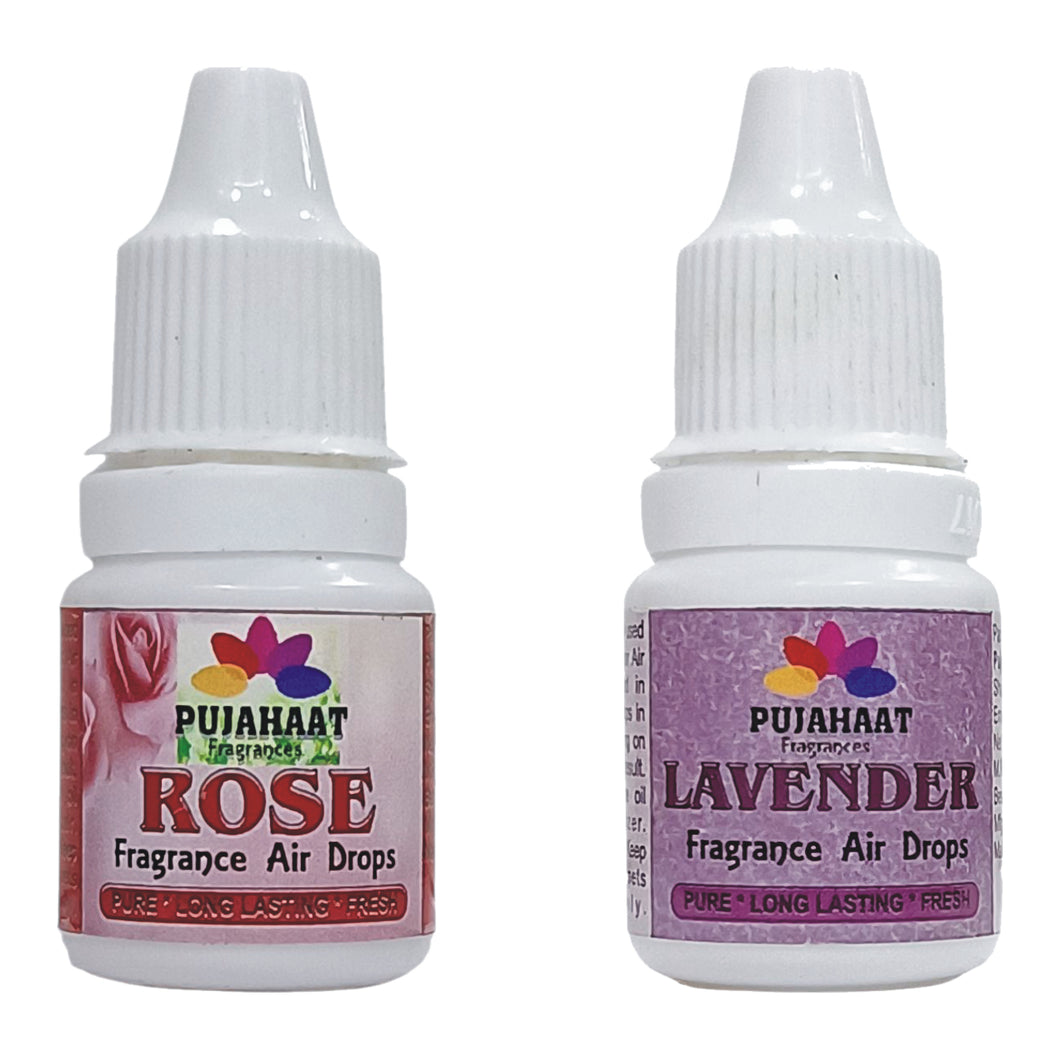Pujahaat Premium Rose, Lavender Fragrance Air drops Air freshener for room, bathroom, toilet, car, wardrobes -Pack of 2 (2 x 5ml)