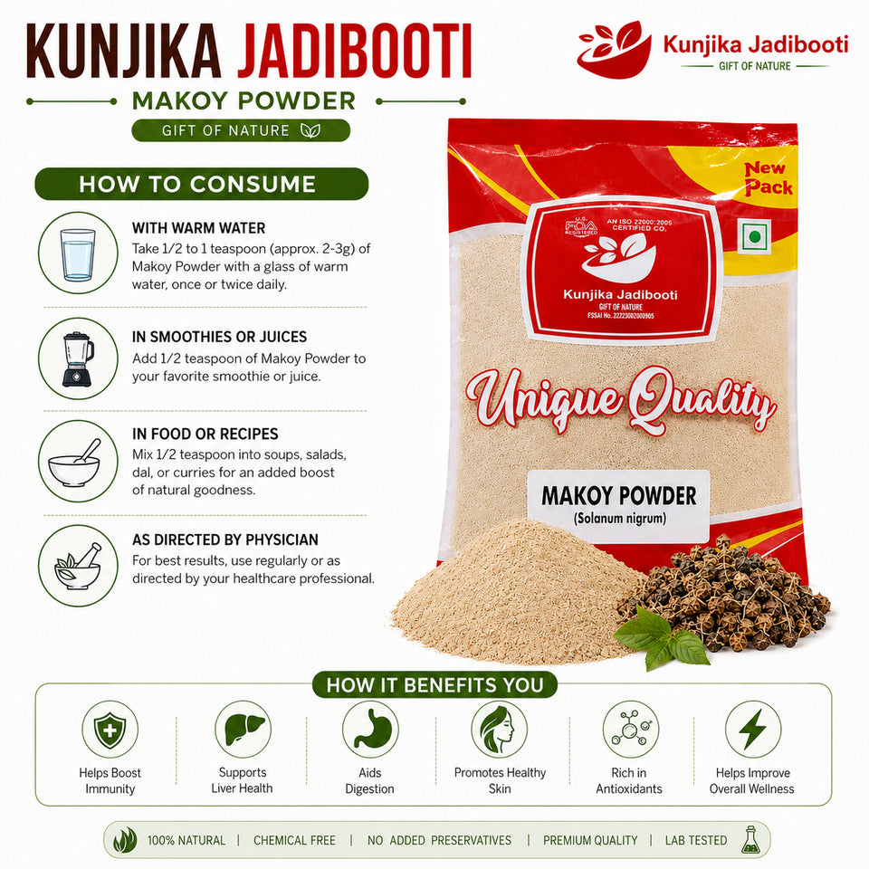 Kunjika Jadibooti MAKOY Powder, Makoy - Makoh - Solanum Nigrum - Black Night Shade Powder - 100 gm