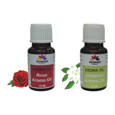 Pujahaat Rose and Jasmine Aroma Oil for Aromatherapy oils, Oil for diffusers, Humidifier oils, Oil Burners, Spa and Air Purifier 10ml Each - Set of 2 (2 x 10 ml)