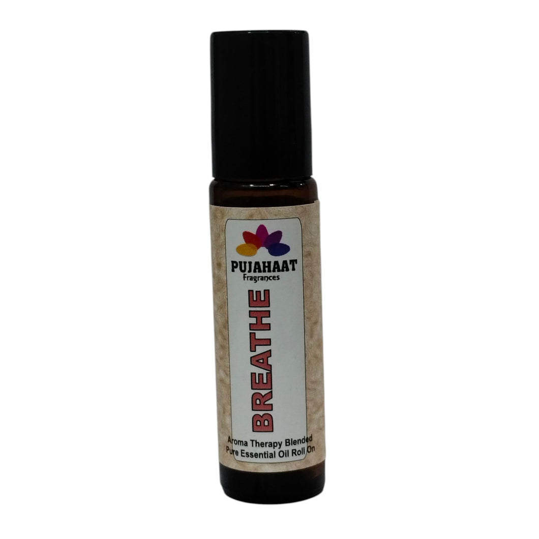 Pujahaat Breathe Free Aromatherapy Roll-on | Blend of pure & natural Essential Oils | Relief for Breathing Difficulties| Crafted by Certified Aromatherapists 10ml/0.33 fl oz - Breathe Free Roll-on