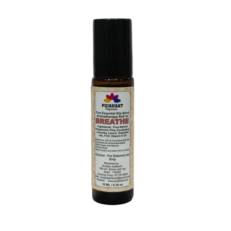Pujahaat Breathe Free Aromatherapy Roll-on | Blend of pure & natural Essential Oils | Relief for Breathing Difficulties| Crafted by Certified Aromatherapists 10ml/0.33 fl oz - Breathe Free Roll-on