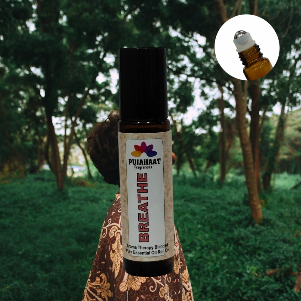 Pujahaat Breathe Free Aromatherapy Roll-on | Blend of pure & natural Essential Oils | Relief for Breathing Difficulties| Crafted by Certified Aromatherapists 10ml/0.33 fl oz - Breathe Free Roll-on