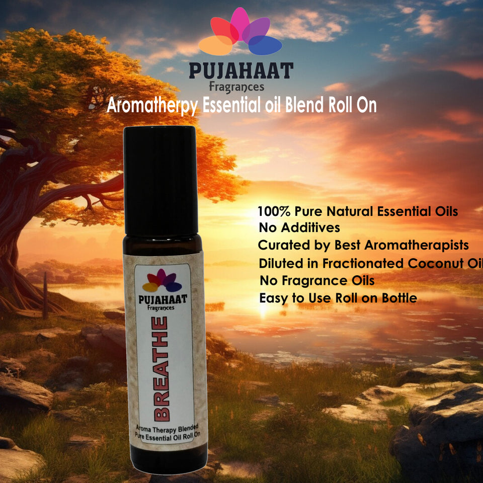 Pujahaat Breathe Free Aromatherapy Roll-on | Blend of pure & natural Essential Oils | Relief for Breathing Difficulties| Crafted by Certified Aromatherapists 10ml/0.33 fl oz - Breathe Free Roll-on