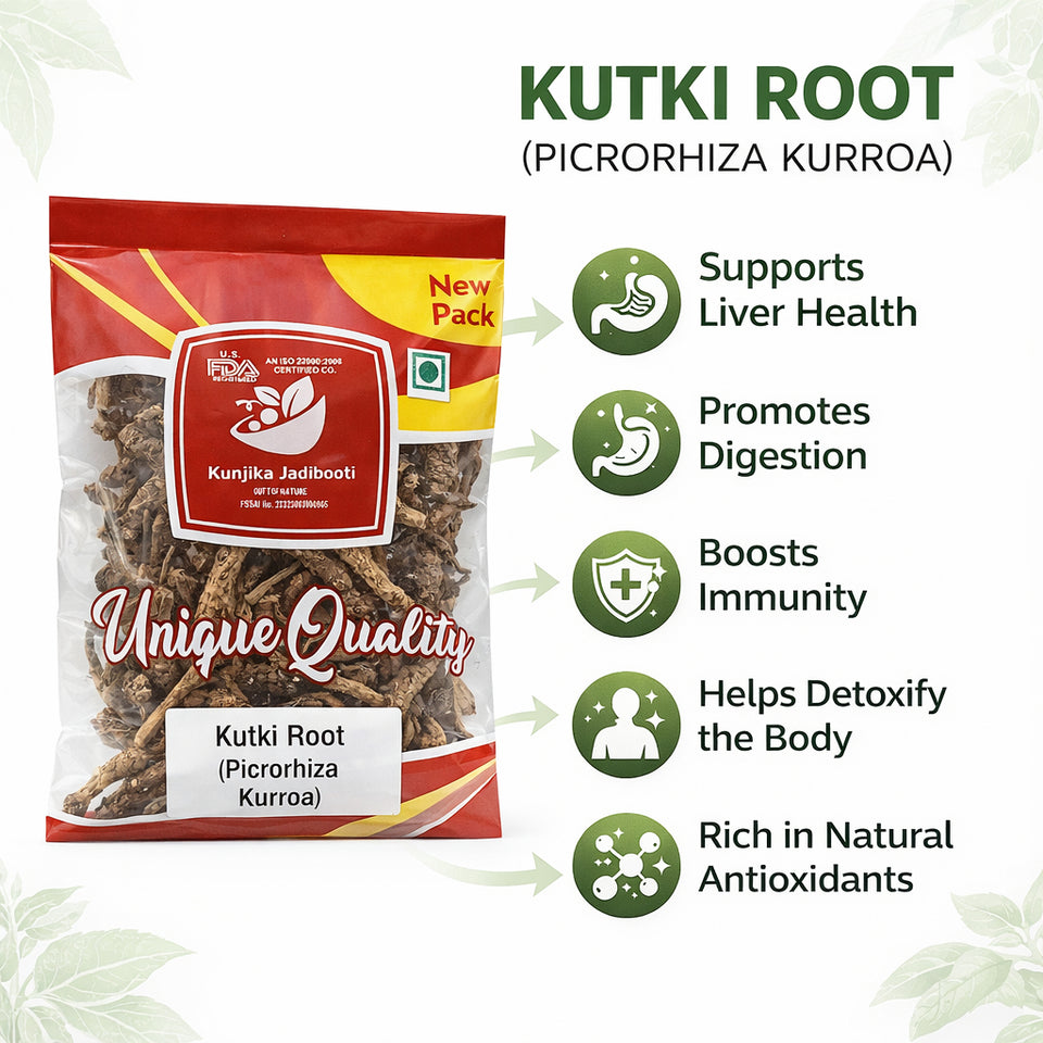 Kunjika Jadibooti Kutki Root - Katuki - katuka - Picrorrhiza Kurrora Dried Root 100 gm