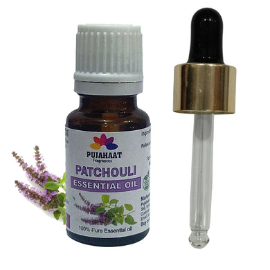 Pujahaat Patchouli Natural Essential Oil for Undiluted Therapeutic grade for Skin Care, Hair Care, Relief from Stress & Anxiety and Aromatherapy - Vegan & Cruelty free - 15 ml