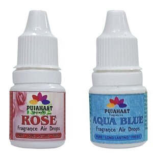Pujahaat Premium Rose, Aqua Blue Fragrance Air drops Air freshener for room, bathroom, toilet, car, wardrobes -Pack of 2 (2 x 5ml)
