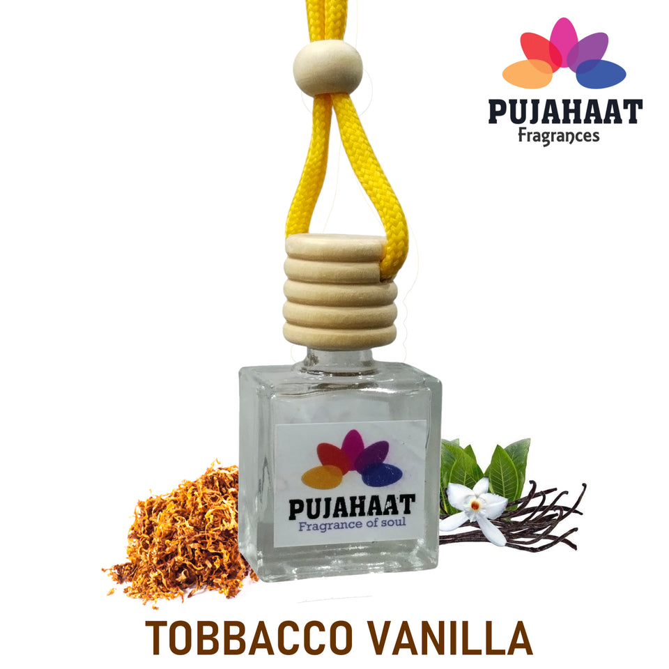 Car Perfume Hanging Pod 10 ml Tobacco Vanilla Premium Fragrance by Pujahaat | High Diffusion with Premium Fragrance Oils with Wooden Diffuser Lid | Long Lasting | Lasts Up to 45 Days - Tobacco Vanilla