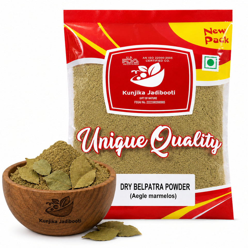 Kunjika Jadibooti Bael Patra (Aegle marmelos) Powder | Bael Patra Powder | Cold Processd Bel patra leaf powder | Bilva patra leaves powder - 100 gm