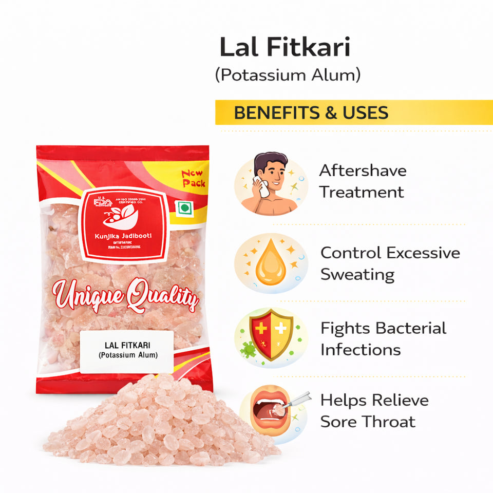 Kunjika Jadibooti Fitkari Lal - Phitkari Lal - Potassium Alum - Alum Red - 100 gm