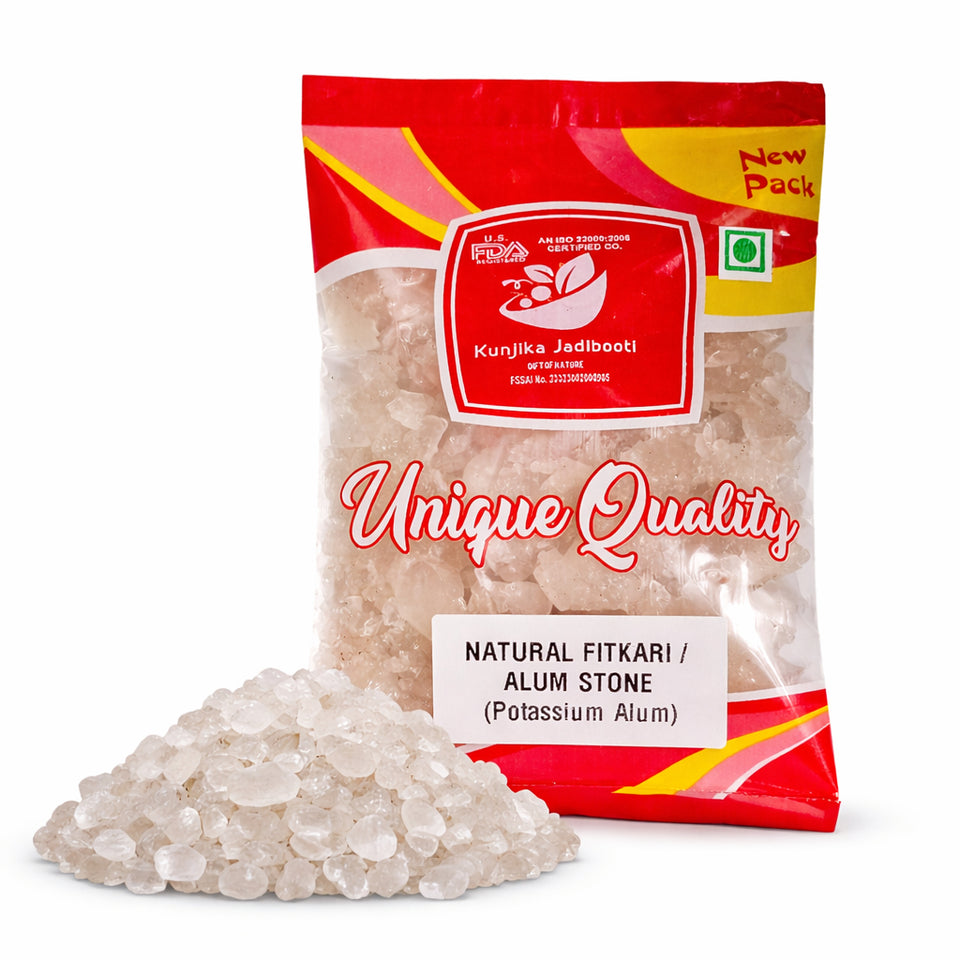 Kunjika Jadibooti White Fitkari Stone | Alum Stone | Phitkari | White Crystal Alum | Fitkari For Skin Tightening And Glowing Skin - 100 gm