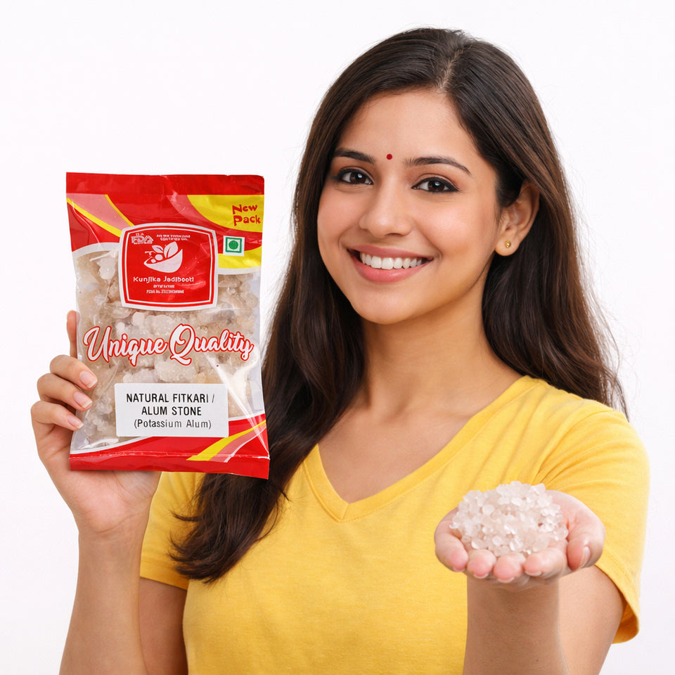 Kunjika Jadibooti White Fitkari Stone | Alum Stone | Phitkari | White Crystal Alum | Fitkari For Skin Tightening And Glowing Skin - 100 gm