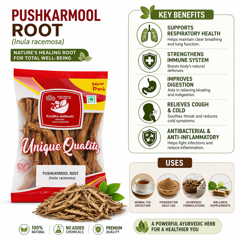 Kunjika Jadibooti Pushkarmool Roots-Inula Racemosa-Raw Herbs-Pushkar Mool-Orris Root-Jadi Booti-Single Herbs - 100 gm