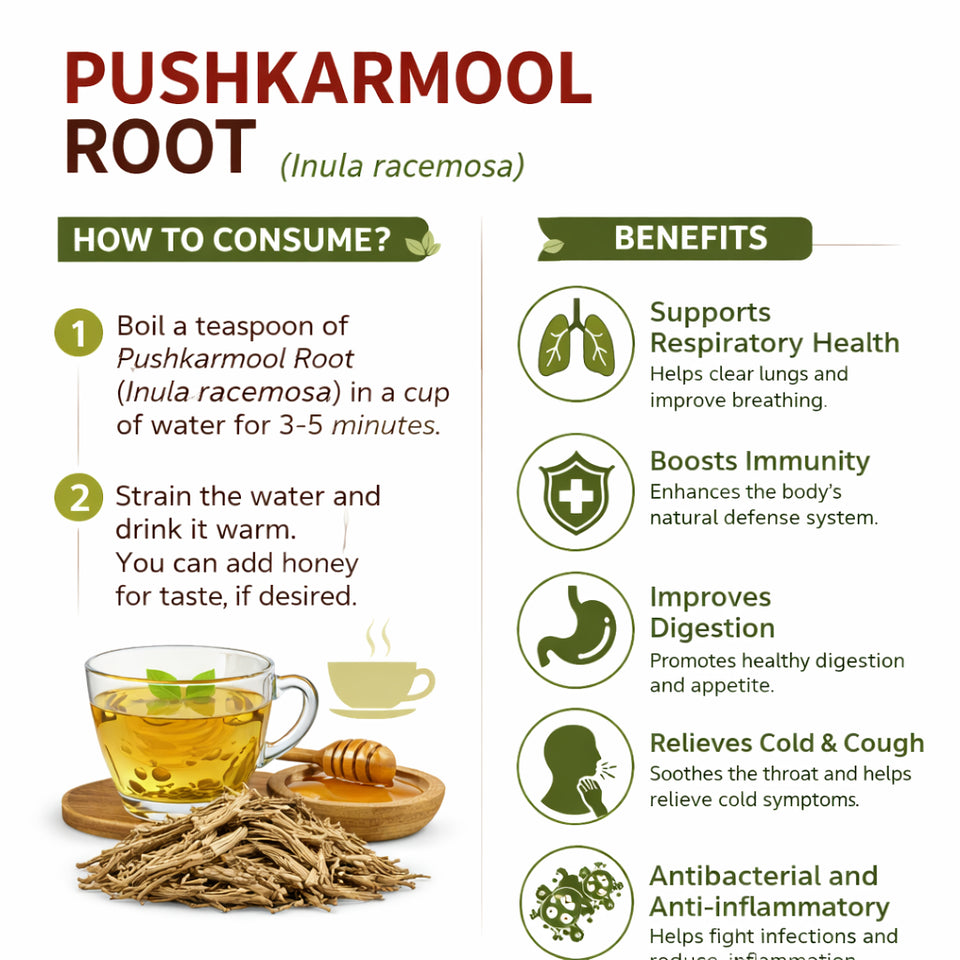 Kunjika Jadibooti Pushkarmool Roots-Inula Racemosa-Raw Herbs-Pushkar Mool-Orris Root-Jadi Booti-Single Herbs - 100 gm