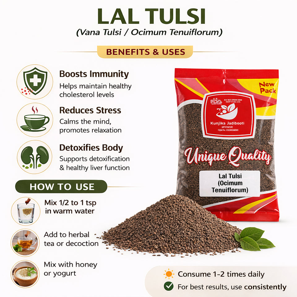 Kunjika Jadibooti Rama Tulsi Seeds | Ram Tulsi Beej | Indian Basil | Holy Tulsi | Gora Tulsi - 100 gm
