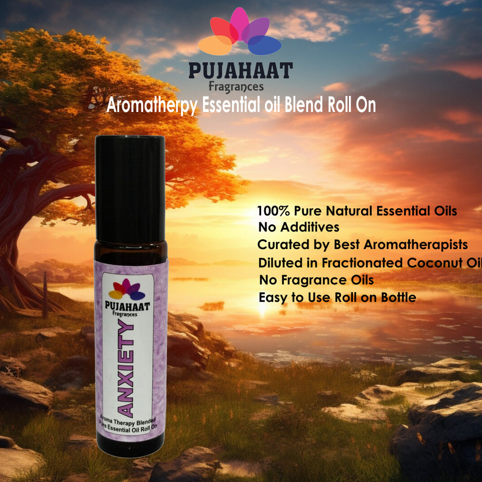 Pujahaat Anxiety Relief Aromatherapy Roll-on | Blend of pure & natural Essential Oils |  for Mind & Body | Crafted by Certified Aromatherapists 10ml/0.33 fl oz - Anxiety Relief Roll-on