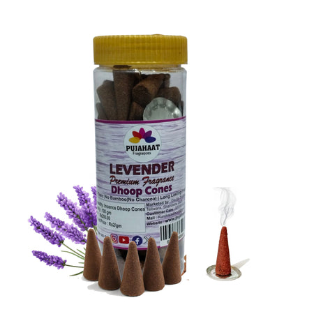 Pujahaat Premium Scented Incense Dhoop Cone | No Charcoal No Bamboo | for Pooja, Rituals & Special Occasions, Aromatherapy Levender Fragrance