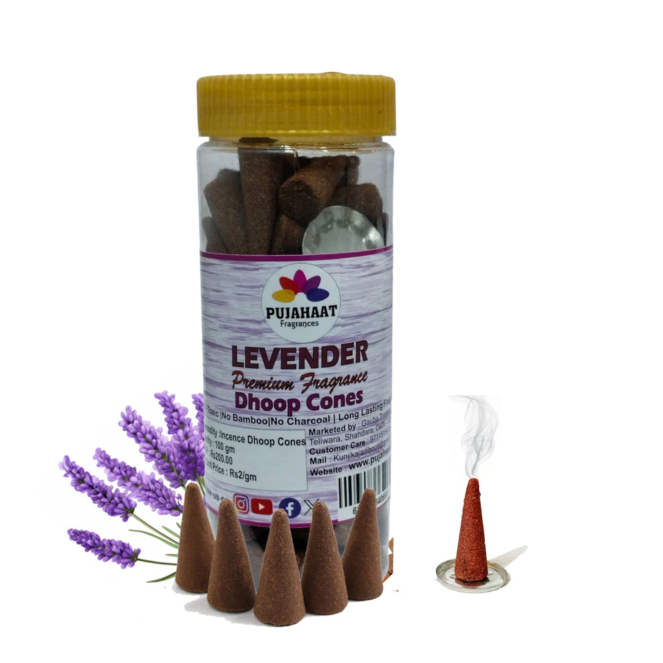 Pujahaat Premium Scented Incense Dhoop Cone | No Charcoal No Bamboo | for Pooja, Rituals & Special Occasions, Aromatherapy Levender Fragrance