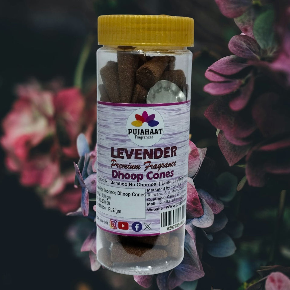 Pujahaat Premium Scented Incense Dhoop Cone | No Charcoal No Bamboo | for Pooja, Rituals & Special Occasions, Aromatherapy Levender Fragrance