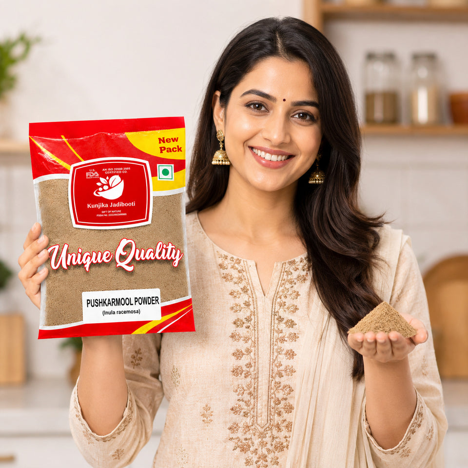 Kunjika Jadibooti Pushkarmool Powder -Inula Racemosa-Raw Herbs-Pushkar Mool-Orris Powder -Jadi Booti-Single Herbs Powder - 100 gm