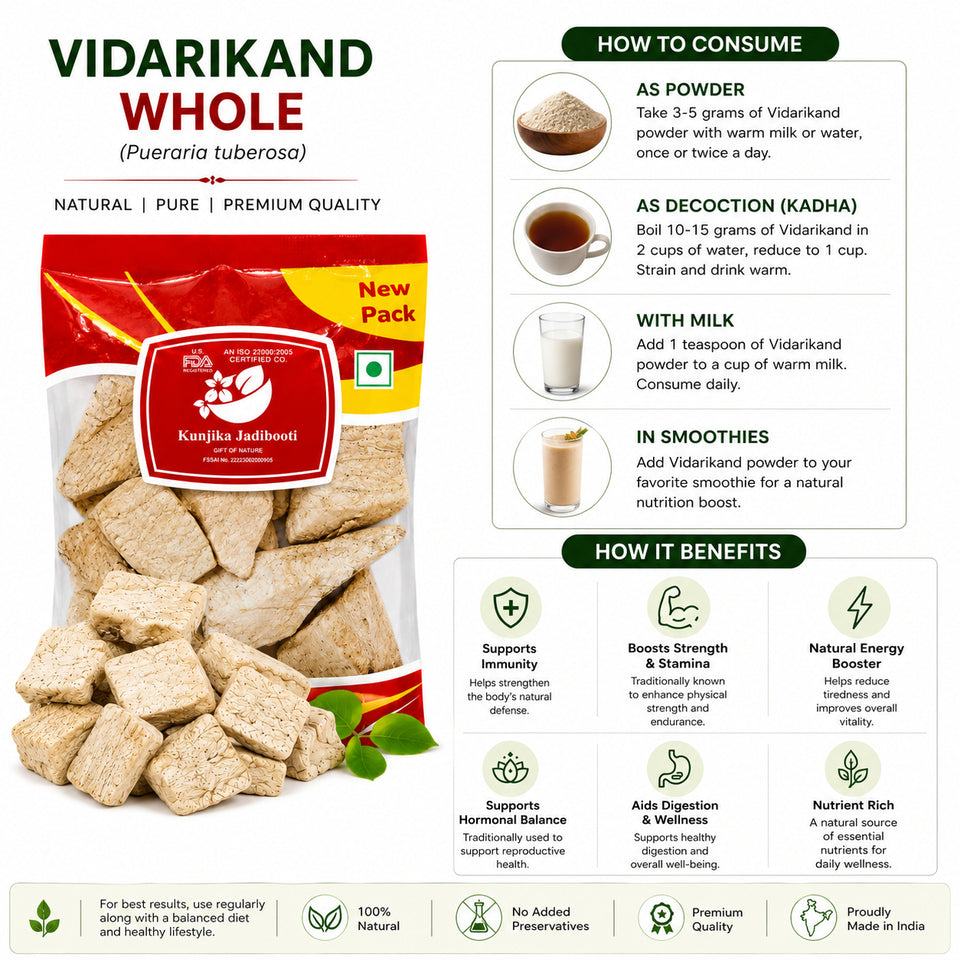 Kunjika Jadibooti Vidarikand Herbal Kudzu | (Pueraria tuberosa) Bidharikand Indian Kudju | Air Potato| Jadi Booti Whole - 100 gm