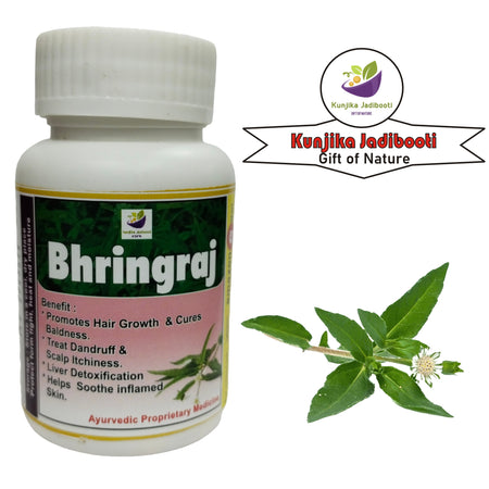 Kunjika Jadibooti Bhringraj Extract 500mg Capsules, Ayurvedic Supplements | Supports Healthy Hair for Women & Men| For Hair Fall & Graying | 30 Capsules